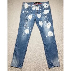 Preme Jeans‎ Men's 36x33 Blue Distressed Bleached Straight Raw Hem Y2K Denim